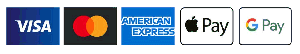 Visa, Masetcard, Amex, Google Pay and Apple Pay